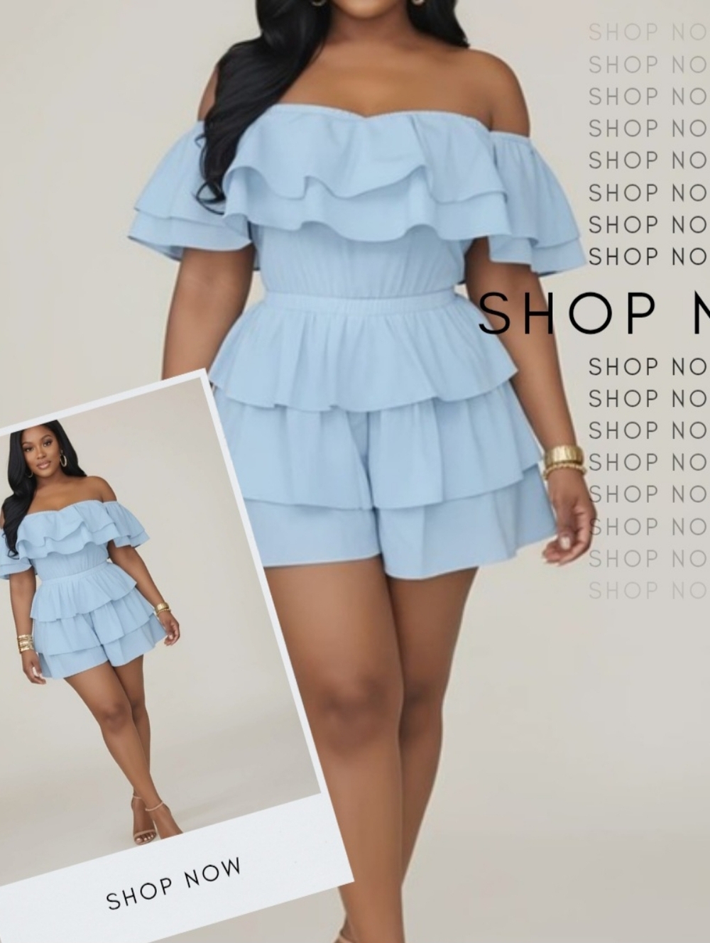 The Off-Shoulder Oasis Romper - LIGHT BLUE